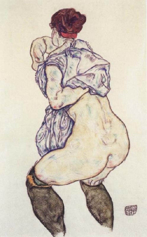 Egon Schiele woman undressing oil painting image